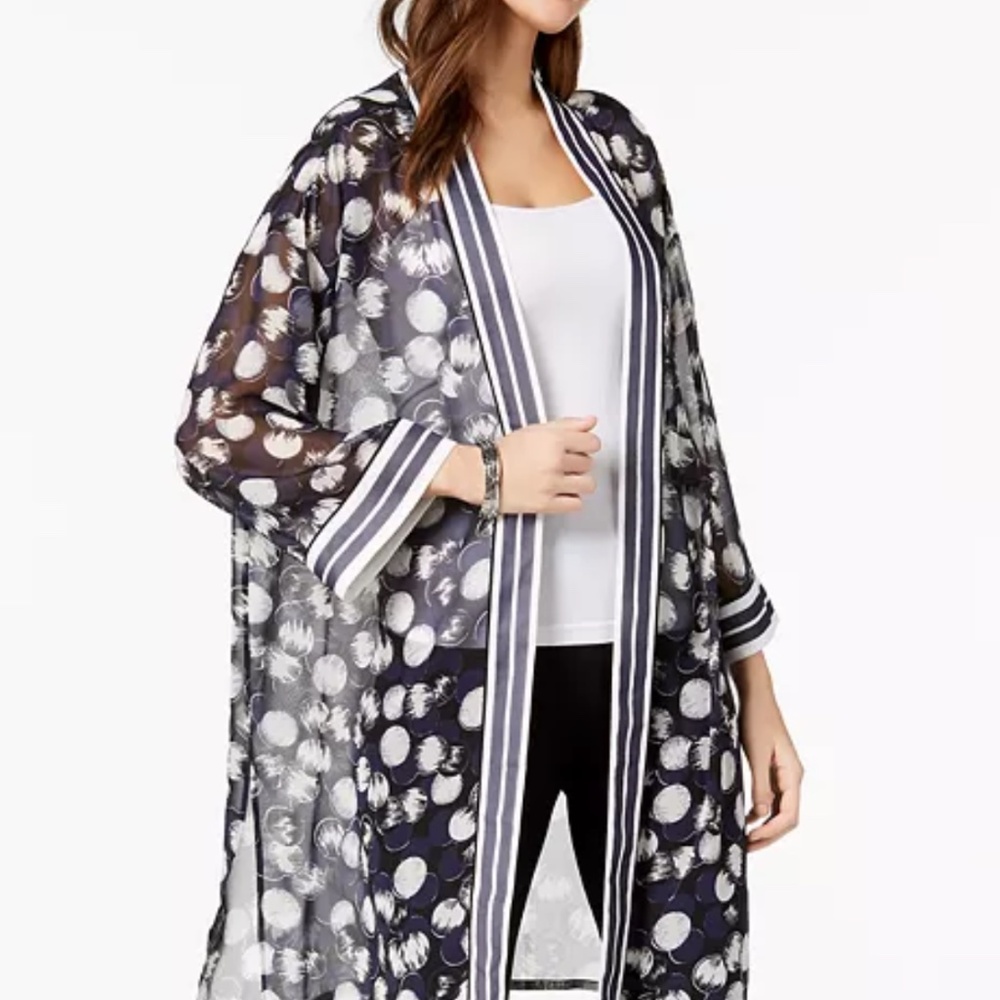 Alfani Long Printed Kimono Jacket Navy/White